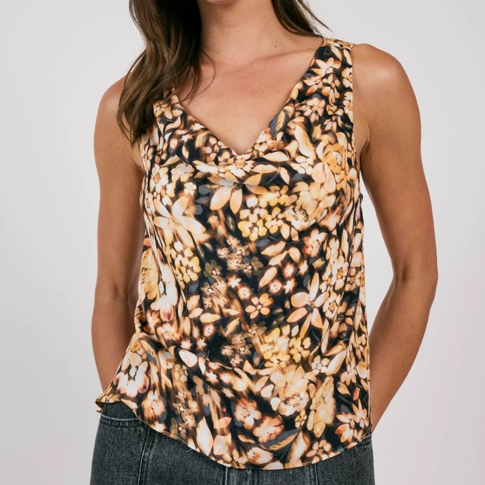 Sage The Label Anthropologie Women Black Orange Floral Blouse Tank Top Medium